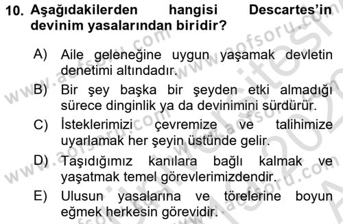 Modern Felsefe 1 Dersi Ara Sınavı Deneme Sınav Soruları 10. Soru