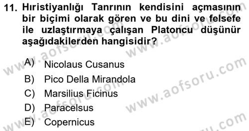 Modern Felsefe 1 Dersi 2019 - 2020 Yılı (Vize) Ara Sınav Soruları 11. Soru