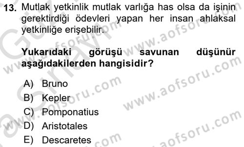 Modern Felsefe 1 Dersi Ara Sınavı Deneme Sınav Soruları 13. Soru