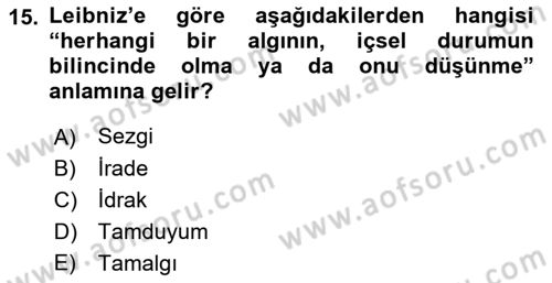 Modern Felsefe 1 Dersi 2019 - 2020 Yılı (Vize) Ara Sınav Soruları 15. Soru