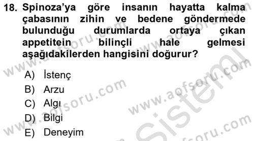 Modern Felsefe 1 Dersi 2019 - 2020 Yılı (Vize) Ara Sınav Soruları 18. Soru