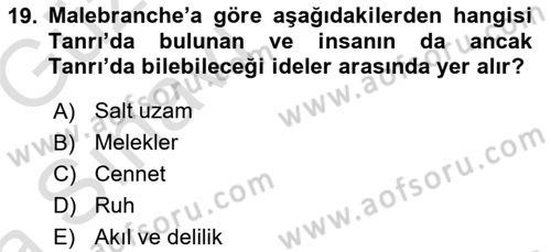 Modern Felsefe 1 Dersi 2019 - 2020 Yılı (Vize) Ara Sınav Soruları 19. Soru