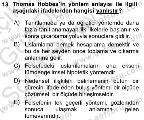 Modern Felsefe 1 Dersi 2019 - 2020 Yılı (Final) Dönem Sonu Sınav Soruları 13. Soru