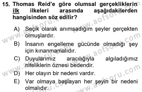 Modern Felsefe 1 Dersi 2019 - 2020 Yılı (Final) Dönem Sonu Sınav Soruları 15. Soru