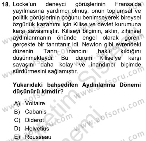 Modern Felsefe 1 Dersi 2019 - 2020 Yılı (Final) Dönem Sonu Sınav Soruları 18. Soru