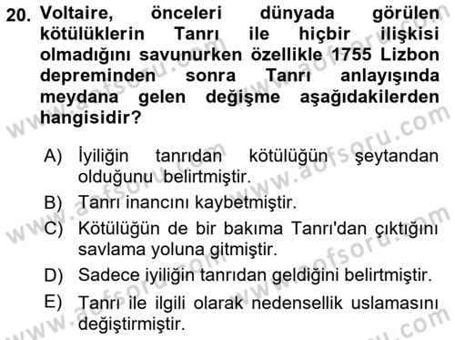 Modern Felsefe 1 Dersi 2019 - 2020 Yılı (Final) Dönem Sonu Sınav Soruları 20. Soru