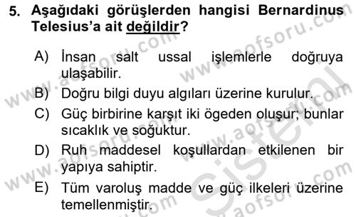 Modern Felsefe 1 Dersi 2019 - 2020 Yılı (Final) Dönem Sonu Sınav Soruları 5. Soru
