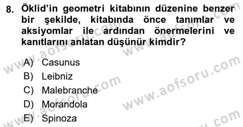 Modern Felsefe 1 Dersi 2019 - 2020 Yılı (Final) Dönem Sonu Sınav Soruları 8. Soru