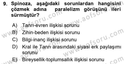 Modern Felsefe 1 Dersi 2019 - 2020 Yılı (Final) Dönem Sonu Sınav Soruları 9. Soru