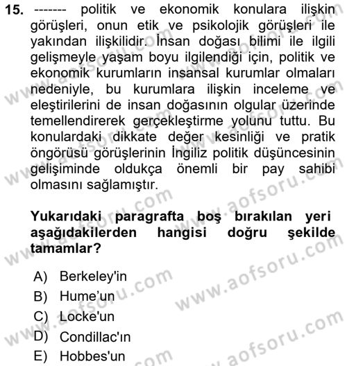 Modern Felsefe 1 Dersi 2020 - 2021 Yılı Yaz Okulu Sınav Soruları 15. Soru