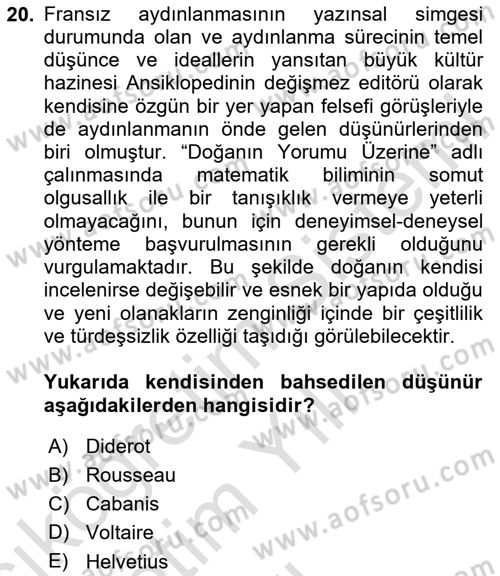 Modern Felsefe 1 Dersi 2020 - 2021 Yılı Yaz Okulu Sınav Soruları 20. Soru