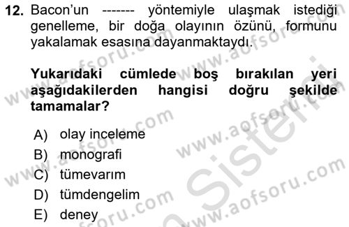 Modern Felsefe 1 Dersi 2021 - 2022 Yılı (Vize) Ara Sınav Soruları 12. Soru