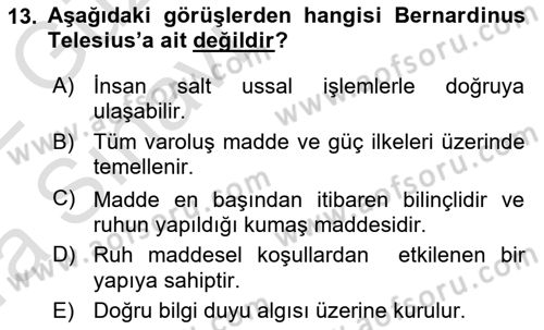Modern Felsefe 1 Dersi 2021 - 2022 Yılı (Vize) Ara Sınav Soruları 13. Soru
