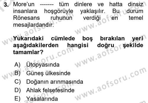 Modern Felsefe 1 Dersi 2021 - 2022 Yılı (Vize) Ara Sınav Soruları 3. Soru