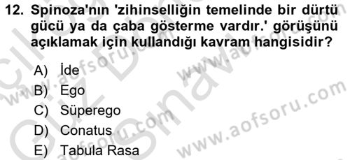 Modern Felsefe 1 Dersi 2021 - 2022 Yılı (Final) Dönem Sonu Sınav Soruları 12. Soru