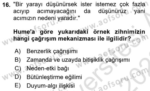 Modern Felsefe 1 Dersi 2021 - 2022 Yılı (Final) Dönem Sonu Sınav Soruları 16. Soru