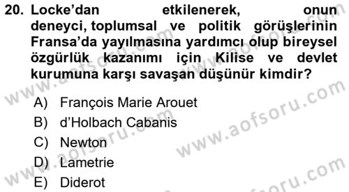 Modern Felsefe 1 Dersi 2021 - 2022 Yılı (Final) Dönem Sonu Sınav Soruları 20. Soru
