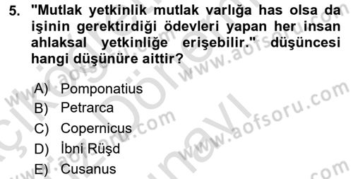 Modern Felsefe 1 Dersi 2021 - 2022 Yılı (Final) Dönem Sonu Sınav Soruları 5. Soru