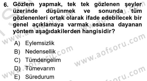 Modern Felsefe 1 Dersi 2021 - 2022 Yılı (Final) Dönem Sonu Sınav Soruları 6. Soru