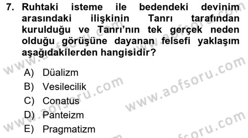 Modern Felsefe 1 Dersi 2021 - 2022 Yılı (Final) Dönem Sonu Sınav Soruları 7. Soru