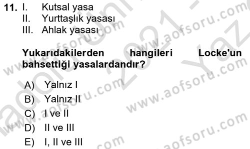 Modern Felsefe 1 Dersi 2021 - 2022 Yılı Yaz Okulu Sınav Soruları 11. Soru