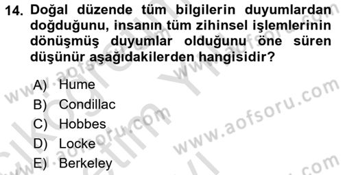 Modern Felsefe 1 Dersi 2021 - 2022 Yılı Yaz Okulu Sınav Soruları 14. Soru