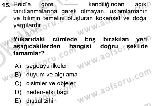 Modern Felsefe 1 Dersi 2021 - 2022 Yılı Yaz Okulu Sınav Soruları 15. Soru