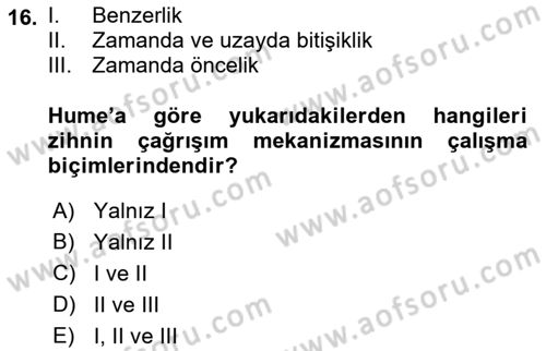 Modern Felsefe 1 Dersi 2021 - 2022 Yılı Yaz Okulu Sınav Soruları 16. Soru