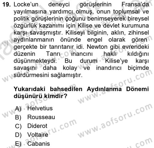 Modern Felsefe 1 Dersi 2021 - 2022 Yılı Yaz Okulu Sınav Soruları 19. Soru