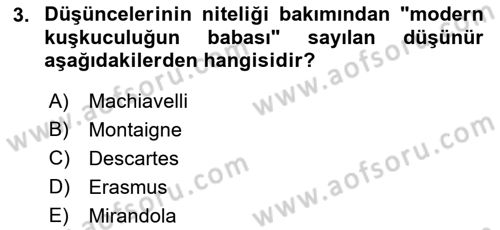 Modern Felsefe 1 Dersi 2021 - 2022 Yılı Yaz Okulu Sınav Soruları 3. Soru