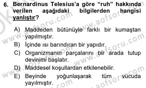 Modern Felsefe 1 Dersi 2021 - 2022 Yılı Yaz Okulu Sınav Soruları 6. Soru