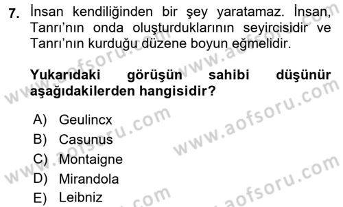 Modern Felsefe 1 Dersi 2021 - 2022 Yılı Yaz Okulu Sınav Soruları 7. Soru