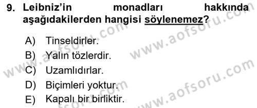 Modern Felsefe 1 Dersi 2021 - 2022 Yılı Yaz Okulu Sınav Soruları 9. Soru