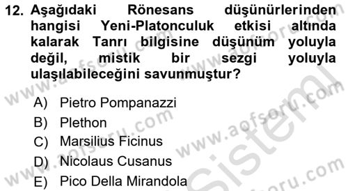 Modern Felsefe 1 Dersi 2022 - 2023 Yılı (Vize) Ara Sınav Soruları 12. Soru