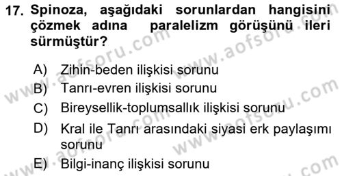 Modern Felsefe 1 Dersi 2022 - 2023 Yılı (Vize) Ara Sınav Soruları 17. Soru