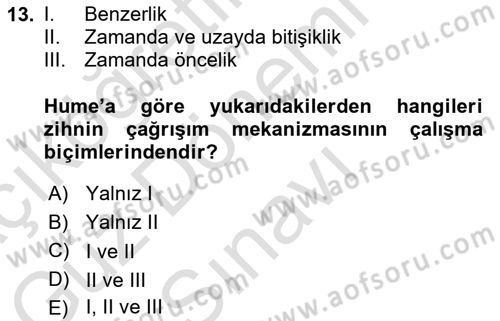 Modern Felsefe 1 Dersi 2022 - 2023 Yılı (Final) Dönem Sonu Sınav Soruları 13. Soru