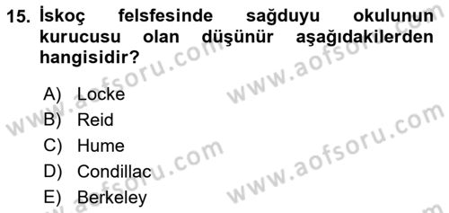 Modern Felsefe 1 Dersi 2022 - 2023 Yılı (Final) Dönem Sonu Sınav Soruları 15. Soru