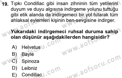 Modern Felsefe 1 Dersi 2022 - 2023 Yılı (Final) Dönem Sonu Sınav Soruları 19. Soru