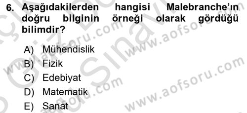 Modern Felsefe 1 Dersi 2022 - 2023 Yılı (Final) Dönem Sonu Sınav Soruları 6. Soru