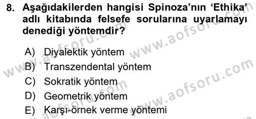 Modern Felsefe 1 Dersi 2022 - 2023 Yılı (Final) Dönem Sonu Sınav Soruları 8. Soru