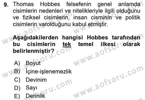 Modern Felsefe 1 Dersi 2022 - 2023 Yılı (Final) Dönem Sonu Sınav Soruları 9. Soru