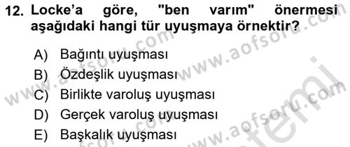 Modern Felsefe 1 Dersi 2022 - 2023 Yılı Yaz Okulu Sınav Soruları 12. Soru