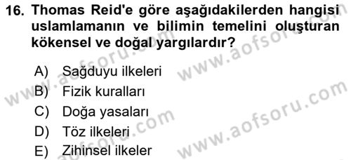 Modern Felsefe 1 Dersi 2022 - 2023 Yılı Yaz Okulu Sınav Soruları 16. Soru