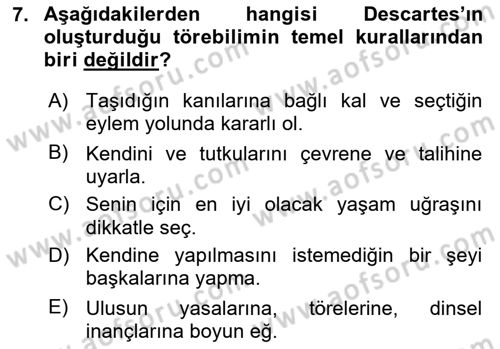 Modern Felsefe 1 Dersi 2022 - 2023 Yılı Yaz Okulu Sınav Soruları 7. Soru