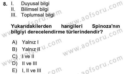 Modern Felsefe 1 Dersi 2022 - 2023 Yılı Yaz Okulu Sınav Soruları 8. Soru