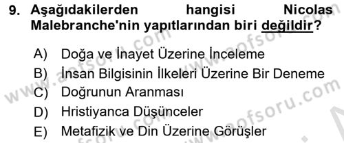 Modern Felsefe 1 Dersi 2022 - 2023 Yılı Yaz Okulu Sınav Soruları 9. Soru