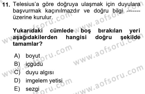 Modern Felsefe 1 Dersi 2023 - 2024 Yılı (Vize) Ara Sınav Soruları 11. Soru