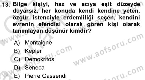 Modern Felsefe 1 Dersi 2023 - 2024 Yılı (Vize) Ara Sınav Soruları 13. Soru