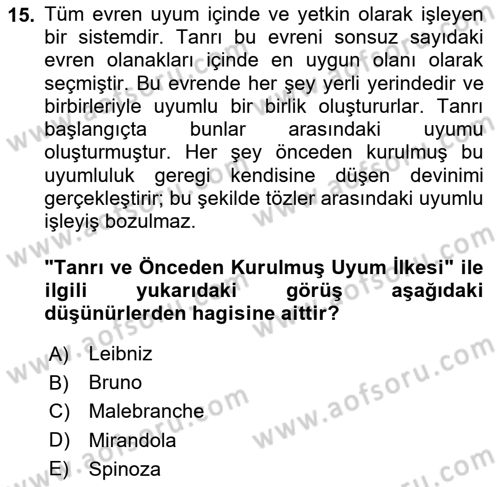 Modern Felsefe 1 Dersi 2023 - 2024 Yılı (Vize) Ara Sınav Soruları 15. Soru