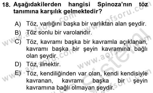 Modern Felsefe 1 Dersi 2023 - 2024 Yılı (Vize) Ara Sınav Soruları 18. Soru